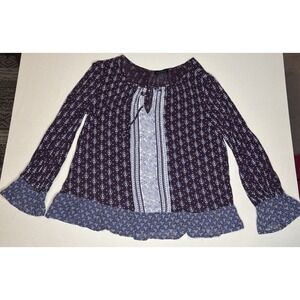 Lucky Brand Women's Burgundy Keyhole Tie Blouse Top Shirt Size Small